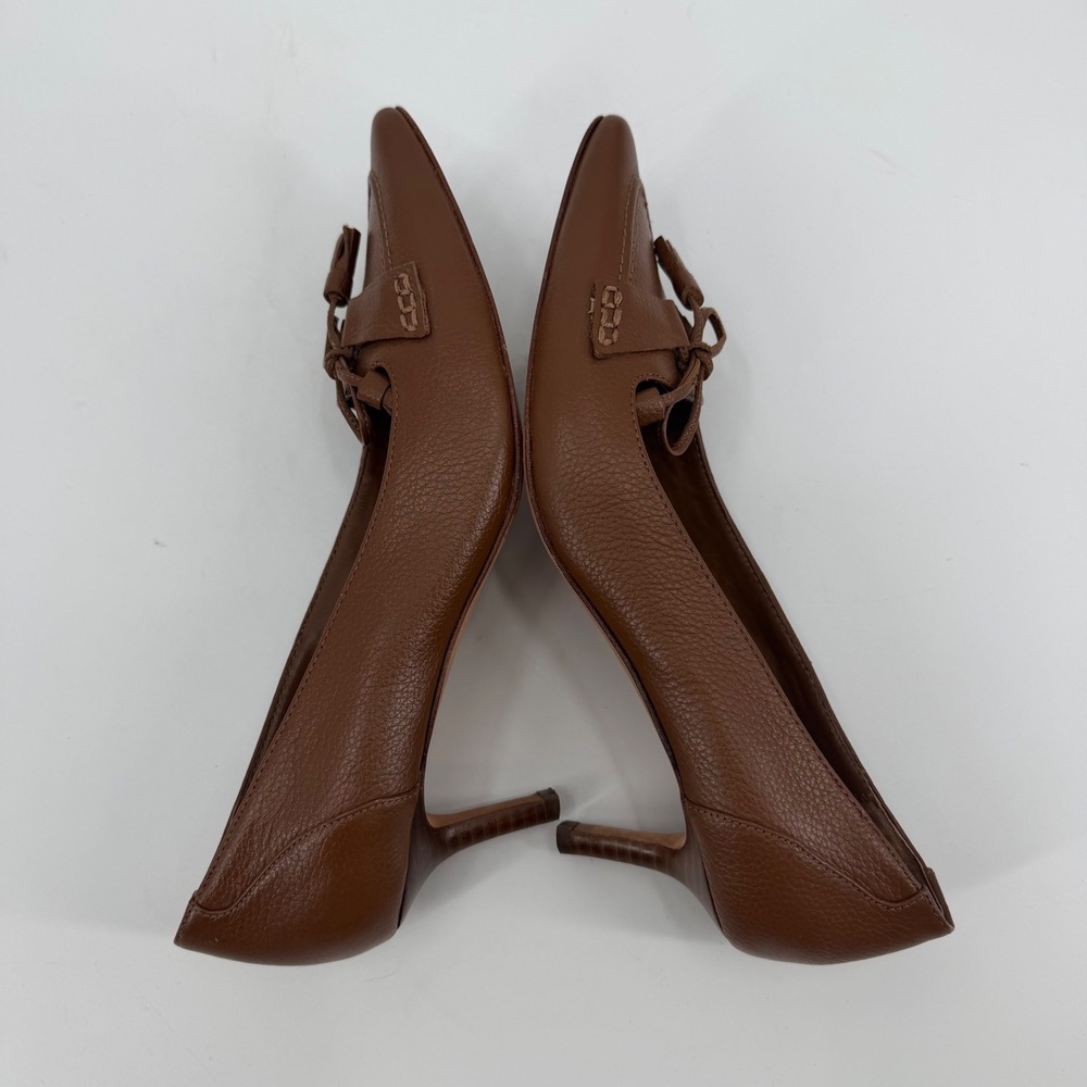 Brooks Brothers Brown Leather Pointed Toe Kitten Heel Pumps - Picture 6 of 8